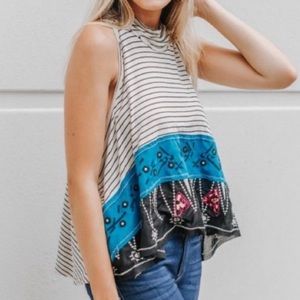 NWT✨ Free People North South Striped Embroidered Sleeveless Tank Top Turtleneck